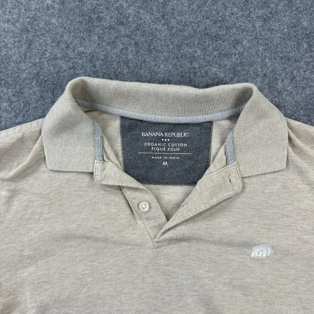 Banana Republic Polo Shirt Mens Medium Beige Solid Organic Cotton Pique Casual